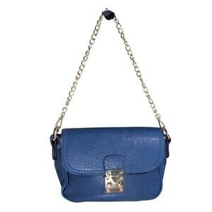 V Couture by Kooba Cobalt Blue Faux Leather Flap Lock Crossbody Shoulder Bag